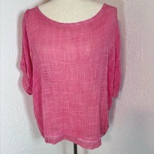 New Collection Made in Italy Linen Blend Sequin Sleeve Lightweight Blouse